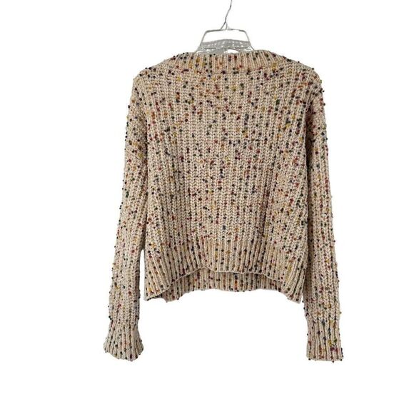 Chunky Knit Sweater Womens Size L Cream Colorful Dot Crop Chenille Knit Pullover - Picture 2 of 7